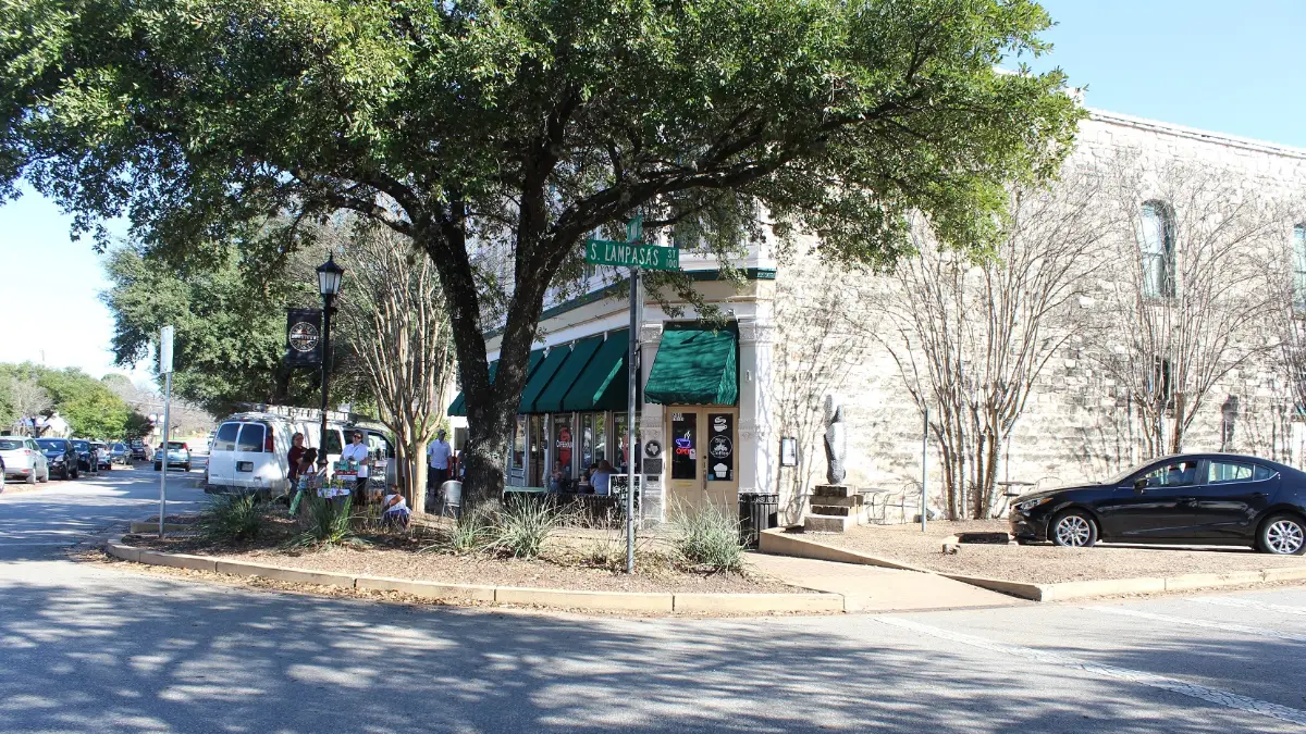 Historic downtown corner on South Lampasas Street in Round Rock, Texas