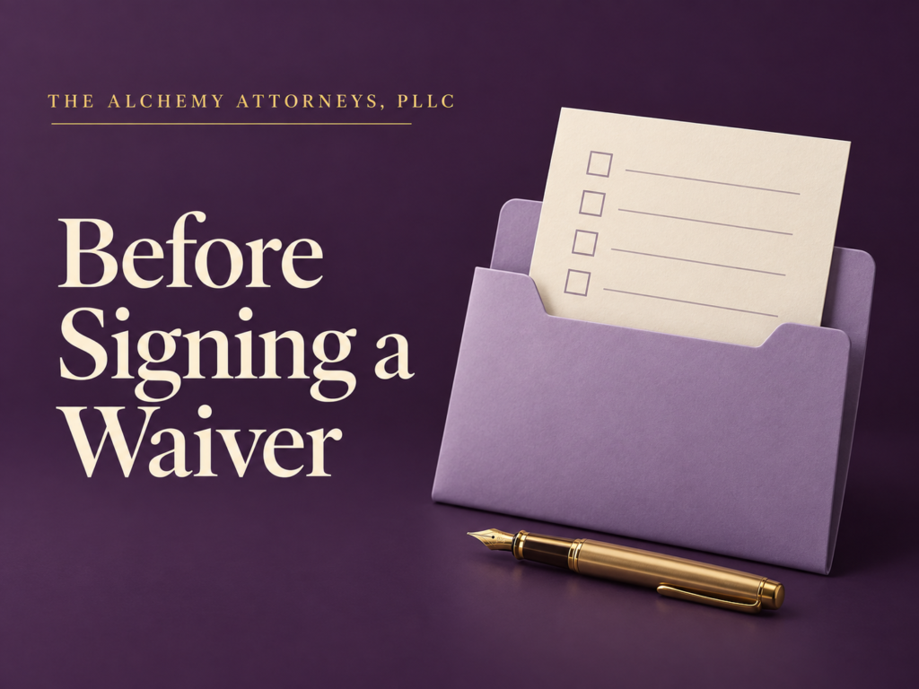 Document folder and pen illustrating review of a divorce service waiver